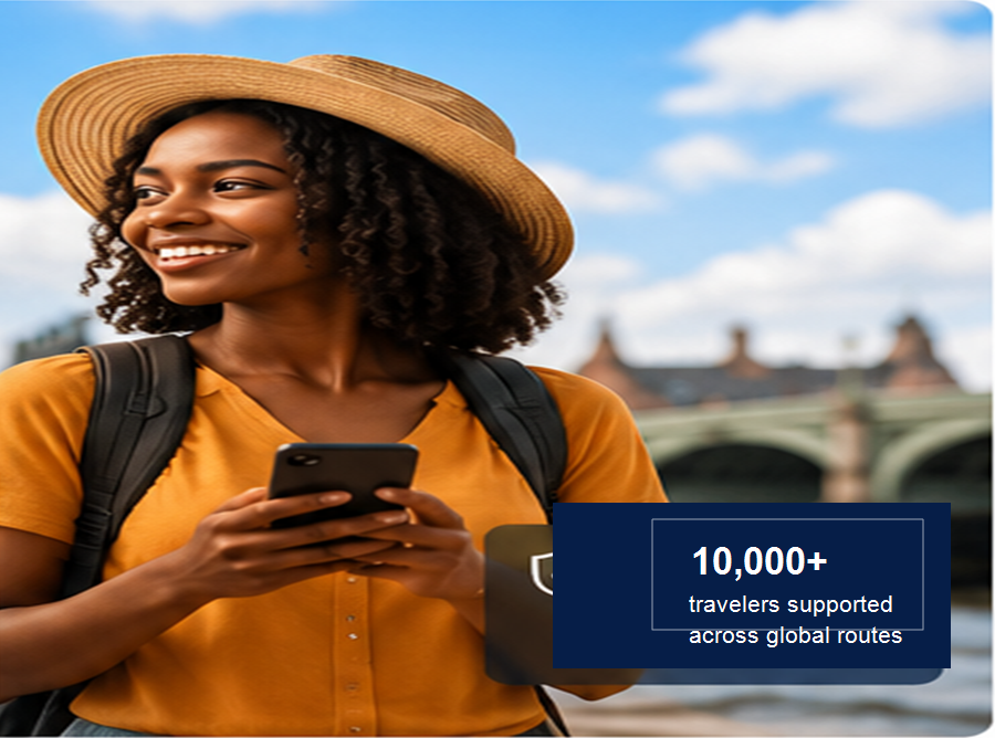 Traveler holding a phone with Lery Hago eSIM connectivity